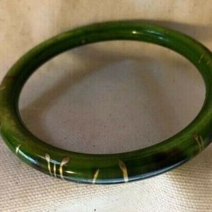 Bangle Bracelet Emerald tone with Gold paint